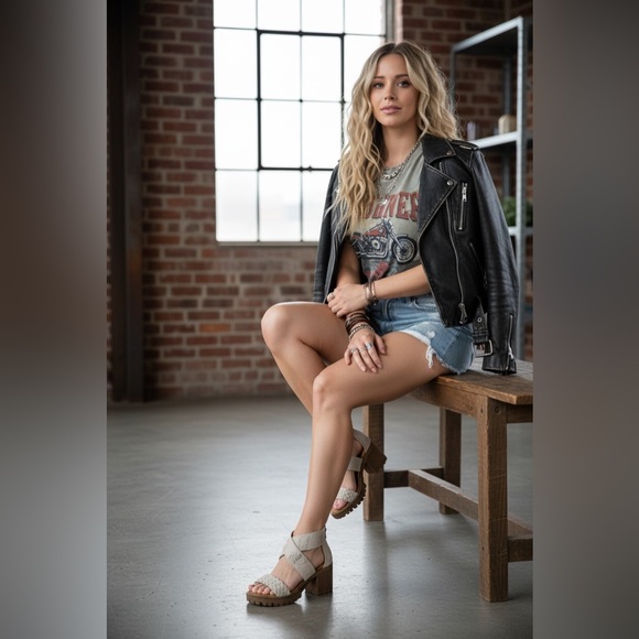 NIB Brand New Very G Vana Cream Tooled Woven Strappy Chunky Heels Heeled Shoe - Picture 4 of 6